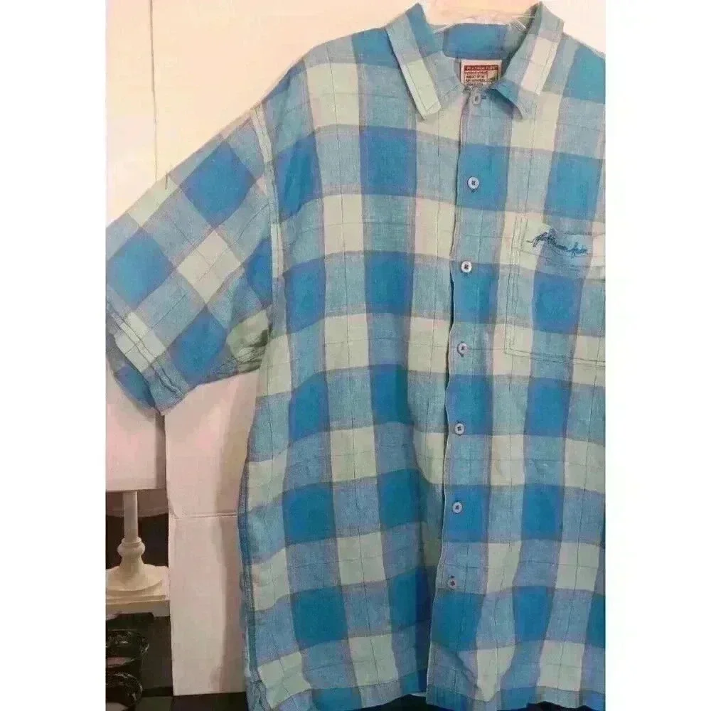 Fubu‎ Platinum Mens Blue Plaid Short Sleeve, Size L